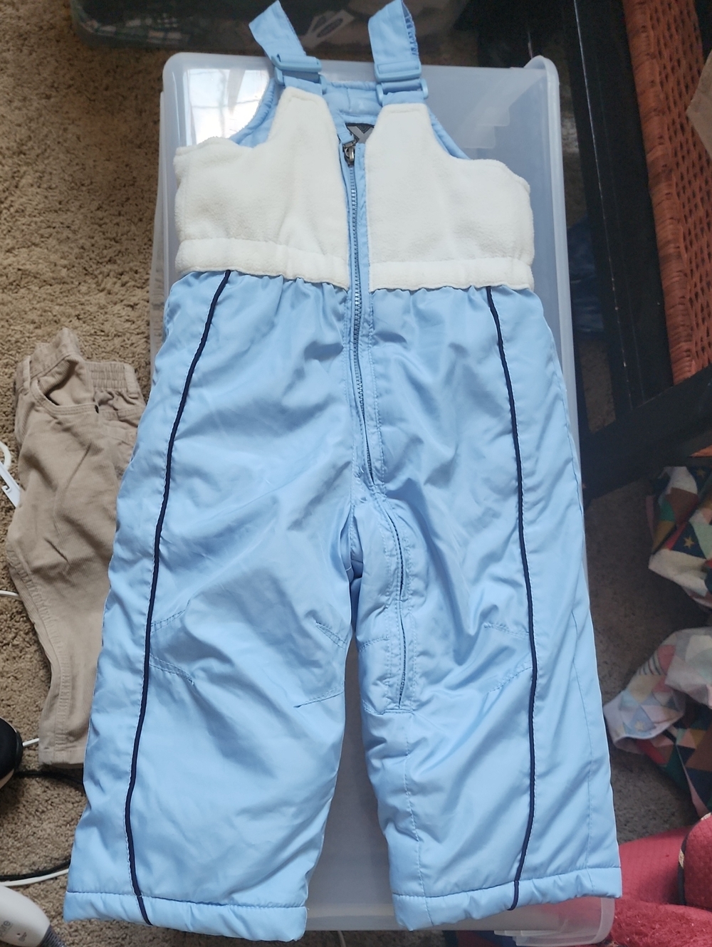 18-24 Months ZeroXposur Light Blue and Cream Kids Snow Bib Overalls